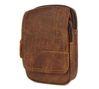 Riñonera de cuero nobuck para hombre, bolsa deportiva de cuero vacuno auténtico, bolsa de cinturón retro para exteriores con bolsillo con cremallera, Brown, Talla única