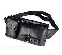 Riñonera de Cuero para Hombre, riñonera con cinturón, riñonera, Viaje, Senderismo, Caminar, Bolsa para teléfono móvil, Mochila para el Pecho Negro