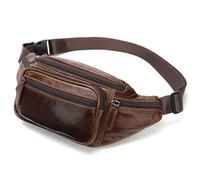 Riñonera de Cuero para Hombres y Mujeres, para Viajes al Aire Libre, Senderismo, Camping, Caminar, Correr, riñonera Delgada para teléfono Celular, Cartera, Café, Talla única, Café