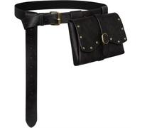 Riñonera de Cuero PU con Remaches Vintage, riñonera Medieval Steampunk con cinturón Ancho Desmontable(Noir)