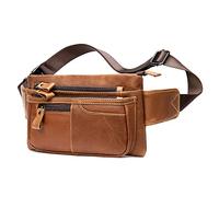 Riñonera De Cuero, Riñonera Cuero Vintage para Hombre, Bandolera Y Genuino, Deportes Al Aire Libre, Adecuada Excursiones Senderismo Ciclismo (Light Brown)