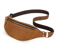 Riñonera De Cuero Vintage, Bandolera De Cuero Auténtico, Riñonera Cruzada, Riñonera De Cuero Crazy Horse para Senderismo, Deportes Y Camping. (Brown)