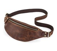 Riñonera De Cuero Vintage, Bandolera De Cuero Auténtico, Riñonera Cruzada, Riñonera De Cuero Crazy Horse para Senderismo, Deportes Y Camping. (Coffee Color)