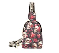 Riñonera de cuerpo sin costuras con diseño de calavera, flores, corazones, lindas riñoneras para viajes, Calavera, flores, corazones, sin costuras