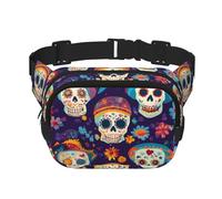 Riñonera de doble capa con diseño de calavera de azúcar, para hombres y mujeres, riñonera ajustable para viajes, senderismo, correr, ciclismo, festivales
