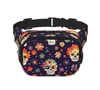Riñonera de doble capa con diseño de calavera de México, para hombres y mujeres, riñonera ajustable para viajes, senderismo, correr, ciclismo, festivales