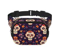 Riñonera de doble capa con diseño de calavera de México, para hombres y mujeres, riñonera ajustable para viajes, senderismo, correr, ciclismo, festivales
