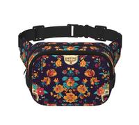 Riñonera de doble capa con diseño de calavera de México, para hombres y mujeres, riñonera ajustable para viajes, senderismo, correr, ciclismo, festivales
