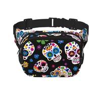 Riñonera de doble capa con diseño de calavera y rosa para hombres y mujeres, riñonera ajustable para viajes, senderismo, correr, ciclismo, festivales