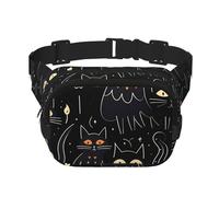 Riñonera de doble capa con diseño de gatos negros, riñonera ajustable para viajes, senderismo, correr, ciclismo, festivales