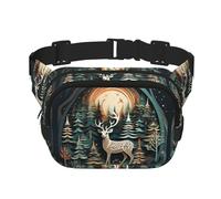 Riñonera de doble capa con estampado de ciervo de Navidad, riñonera de viaje para hombres y mujeres, Negro -, Talla única