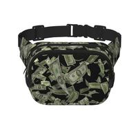 Riñonera de doble capa con estampado de dinero y signo de dólar para hombres y mujeres, Negro -, Talla única