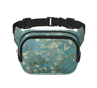 Riñonera de doble capa con estampado de flor de almendro cuadrado, riñonera de viaje para hombres y mujeres, Negro -, Talla única