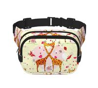 Riñonera de doble capa con estampado de flores y flores y mariposas de jirafa, riñonera de viaje moderna para hombres y mujeres, Negro -, Talla única