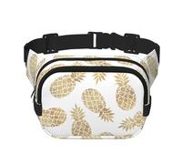 Riñonera de doble capa con estampado de fondo de piña dorada, riñonera de viaje para hombres y mujeres, Negro -, Talla única