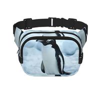 Riñonera de doble capa con estampado de pingüino, riñonera de viaje moderna para hombres y mujeres, color negro, talla única, NEGRO, One Size