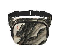 Riñonera de doble capa con estampado de pintura china, riñonera de viaje moderna para hombres y mujeres, color negro, talla única, NEGRO, One Size