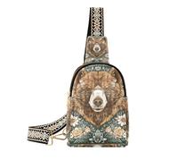 Riñonera de estilo bohemio con diseño de oso marrón y flores retro para bolsas ligeras, Boho Brown Bear Retro Flowers, 1 size