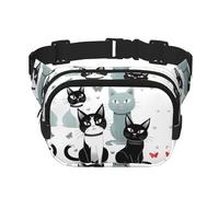 Riñonera de gatos blancos y negros para mujer, impermeable, ajustable, riñonera, bolsa cruzada casual de moda, bolsa cruzada para correr, entrenamiento, senderismo, viajes, color negro, talla única,