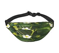 Riñonera de gran tamaño impresa para Halloween, fantasía, bolsa cruzada de cintura, ajuste libre, elástico, 3 bolsillos con cremallera para hombres y mujeres, correr, viajes, Hojas y flores de fresa,