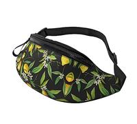 Riñonera de limón y flor para correr, senderismo, viajes, entrenamiento, pasear al perro, deportes, pesca, riñonera, Black, Talla única