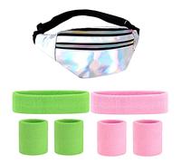 Riñonera de los años 80, cinta para la cabeza, neón, años 80, 90, accesorios para mujer, con pulseras y diadema, riñonera ajustable, resistente al agua, para fiestas retro, temáticas de carnaval,