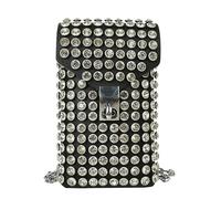 Riñonera de lujo con diamantes de imitación para mujer, desmontable, de piel sintética, cinturón de cintura, cadena de zapatos, bolsa de hombro cruzada para paseos, Negro -, Talla única