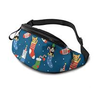 Riñonera De Marcha Gatos Navideños En Calcetines Unisex Riñonera Running Casual,Ajustable Riñoneras Hombre para Vajes Deporte Bici 14X35Cm