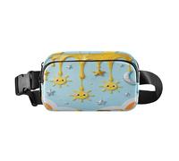 Riñonera de moda amarilla con sol, luna y estrellas, para mujeres y hombres, mini bolsa de viaje esencial con correa ajustable para ciclismo