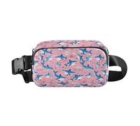 Riñonera de moda con diseño de cocodrilos de acuarela para mujeres, hombres y adolescentes, para viajes, vacaciones, correr, Fondo rosa tiburón, 1 Size