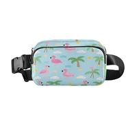 Riñonera de moda con diseño de flamenco y elementos de playa para mujeres, hombres y adolescentes, bolsa de cinturón multiusos con correa ajustable para entrenamiento y correr