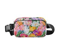 Riñonera de moda con diseño de flores, peonías, jacintos, albahaca, rubor, para mujeres y hombres, mini riñonera cruzada para compras, deportes y trabajo, Flores y peonías de orquídeas, 1 size