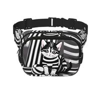 Riñonera de moda con diseño de gatito a rayas blancas y negras, unisex, bolsa de mensajero, color negro, talla única