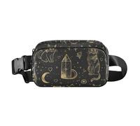 Riñonera de moda con diseño de gato gótico de tarot negro y dorado para mujeres, hombres, adolescentes, bolsa de viaje resistente al agua, accesorio de viaje con correa ajustable para viajes, correr