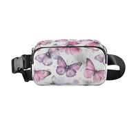 Riñonera de moda con diseño de mariposa y pintura de tinta rosa y morada para mujeres y hombres, pequeña bolsa de pecho con correa ajustable para ciclismo, senderismo, gimnasio