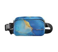 Riñonera de moda con diseño de mármol, amarillo y azul, para hombres y mujeres, mini riñonera con correa ajustable para viajes, vacaciones, correr
