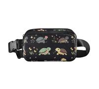 Riñonera de moda con diseño de pájaro de dibujos animados, color azul marino, para mujeres y hombres, impermeable, cinturón para ir de compras, Tortuga negra de dibujos animados, 1 size