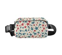 Riñonera de moda con diseño floral de estrellas y rayas para hombres y mujeres, pequeña bolsa de cinturón de viaje para ciclismo, senderismo, gimnasio, Día de la Independencia, estrellas rojas y