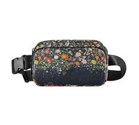Riñonera de moda con diseño floral de estrellas y rayas para hombres y mujeres, pequeña bolsa de cinturón de viaje para ciclismo, senderismo, gimnasio, Midnight Bloom Burst, 1 size