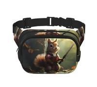 Riñonera de moda con estampado de ardilla valiente, bolsa de mensajero unisex, riñonera de viaje de moda, color negro, talla única