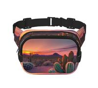 Riñonera de moda con estampado de atardecer y desierto de cactus, bolsa de cintura cuadrada negra con correa ajustable, Negro -, Talla única