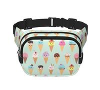 Riñonera de moda con estampado de conos de helado, bolsa de cintura cuadrada negra con correa ajustable, Negro -, Talla única