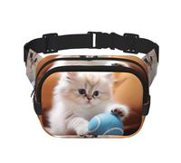 Riñonera de moda con estampado de gato persa jugando con una pelota, bolsa de mensajero unisex, riñonera de viaje de moda, color negro, talla única