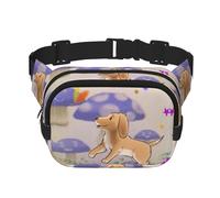 Riñonera de moda con estampado de hongos de dibujos animados con perro, bolsa de mensajero unisex, riñonera de viaje de moda, color negro, talla única