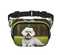 Riñonera de moda con estampado de perro bichón frise de capa cuadrada, bolsa de cinturón negra con correa ajustable, Negro -, Talla única