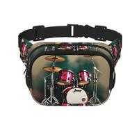 Riñonera de moda con estampado de tambor de jazz, bolsa de cintura cuadrada negra con correa ajustable, Negro -, Talla única