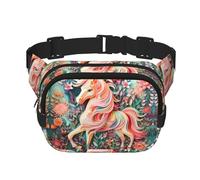 Riñonera de moda con estampado de unicornio de corte de papel rosa, bolsa de mensajero unisex, riñonera de viaje de moda, color negro, talla única