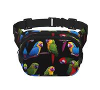 Riñonera de moda con patrón de loros de la selva tropical, bolsa de mensajero unisex de viaje deportiva