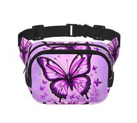 Riñonera de moda con patrón de mariposa morada, unisex, bolsa de mensajero deportiva de viaje