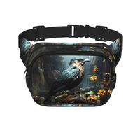 Riñonera de moda con patrón de pájaro negro y flores, unisex, bolsa de mensajero deportiva de viaje, color negro, talla única